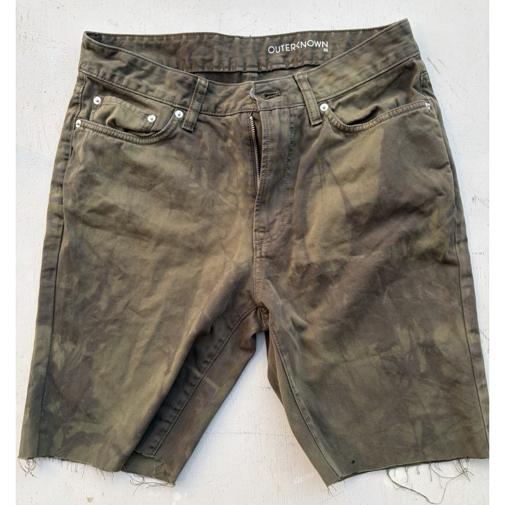 Men's Outerknown Shorts Green Solid 30 S.E.A. Cut-Off Beach Stretch DISTRESSED
